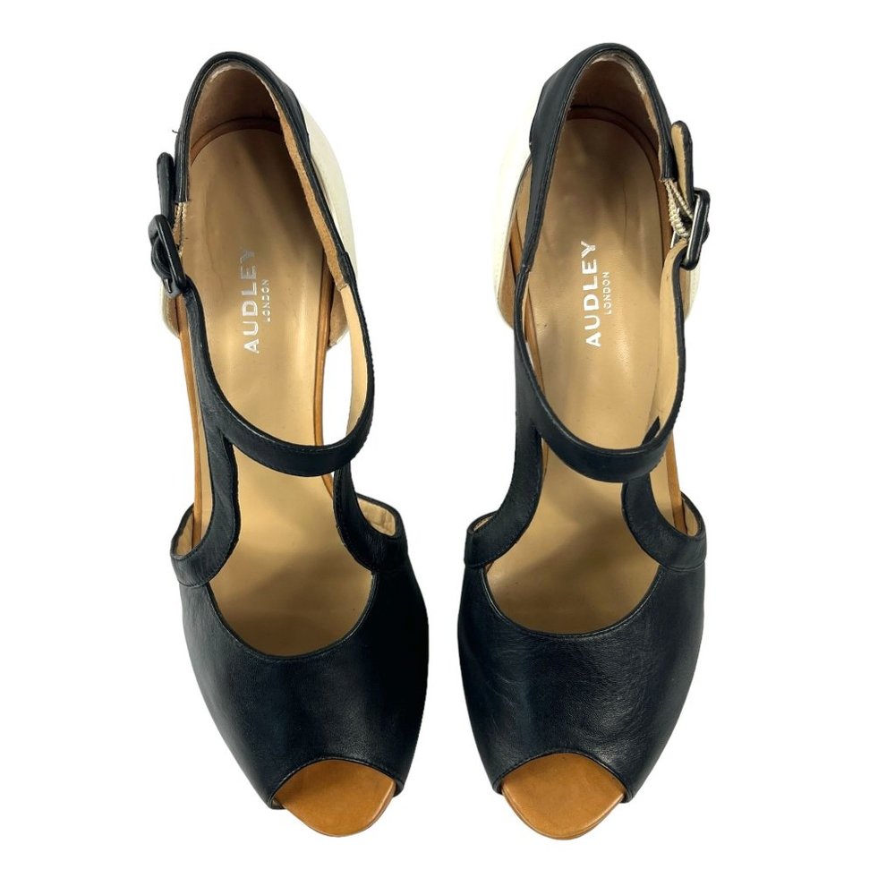 Audley London Leather Peep Toe High Heel Pumps in Black Multi Retro Pinup Sz 40 - Picture 2 of 11